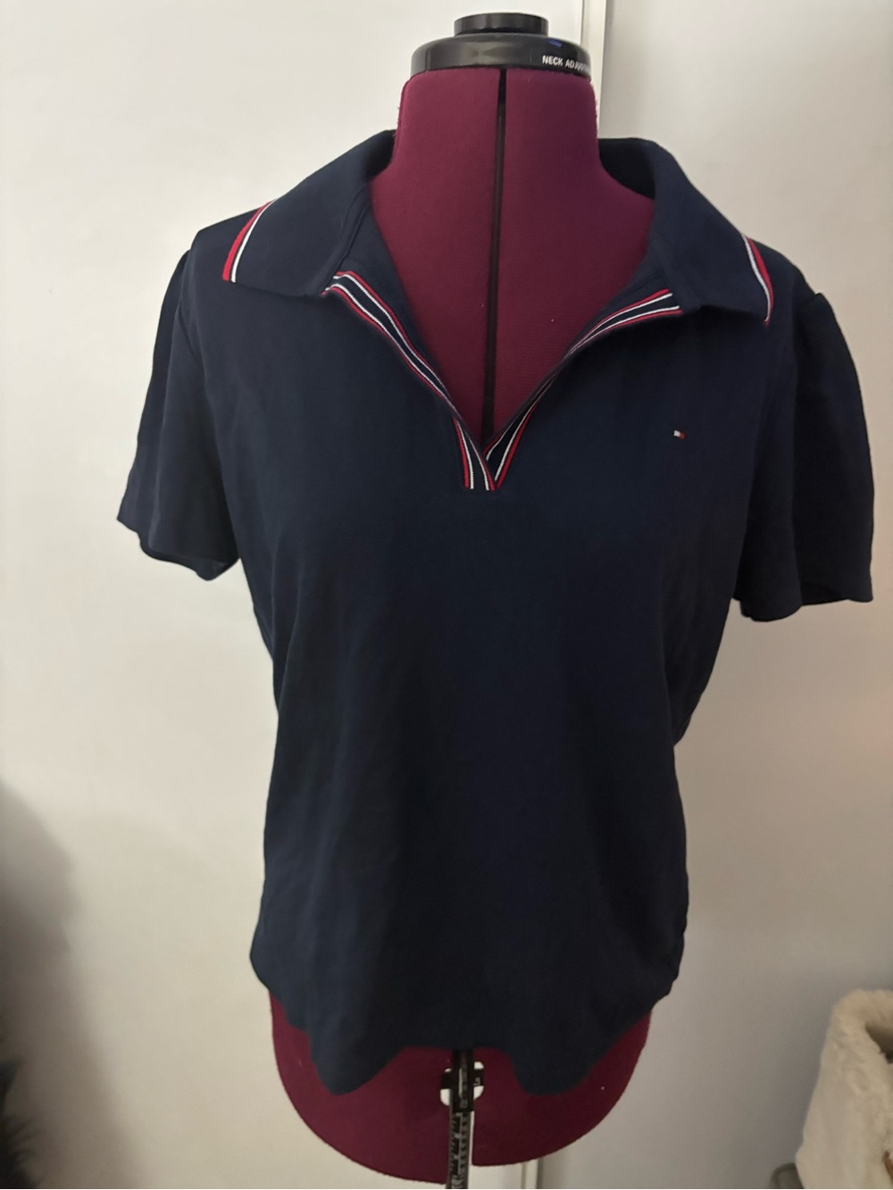 EUC Tommy Hilfiger Navy Short-Sleeve Polo with Red & White Trim, Size L
